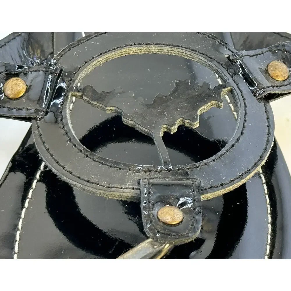 EUC Vintage 2000s Y2K‎ Laurent Effel Black Patent Leather Logo Sandals
